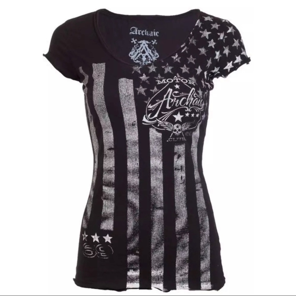 Archaic by Affliction Women's T-Shirt Nation Black Biker Tattoo MMA